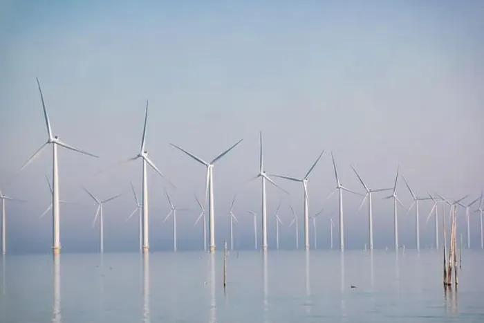 Framed Print : offshore windmill park with clouds and a blue sky, windmill park in the ocean drone aerial view with wind turbine Framed Print : offshore windmill park with clouds and a blue sky, windmill park in the ocean drone aerial view with wind turbine