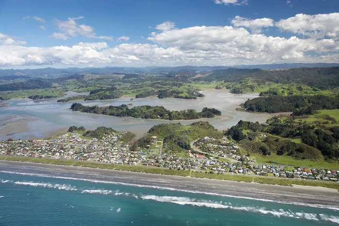Framed Print : Ohope Beach and Ohiwa Harbour, Bay of Plenty, North Island, New Zealand - aerial