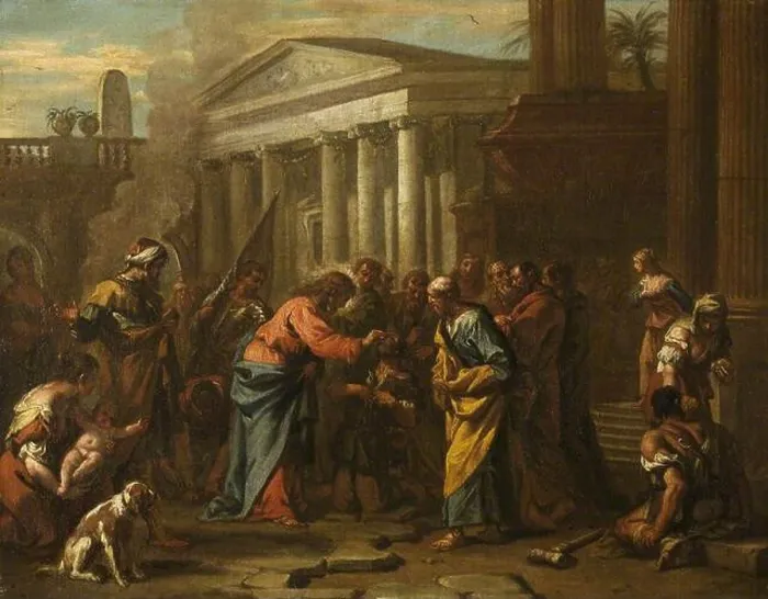 Framed Print : An oil on canvas painting depicting Christ healing the man blind from birth Framed Print : An oil on canvas painting depicting Christ healing the man blind from birth