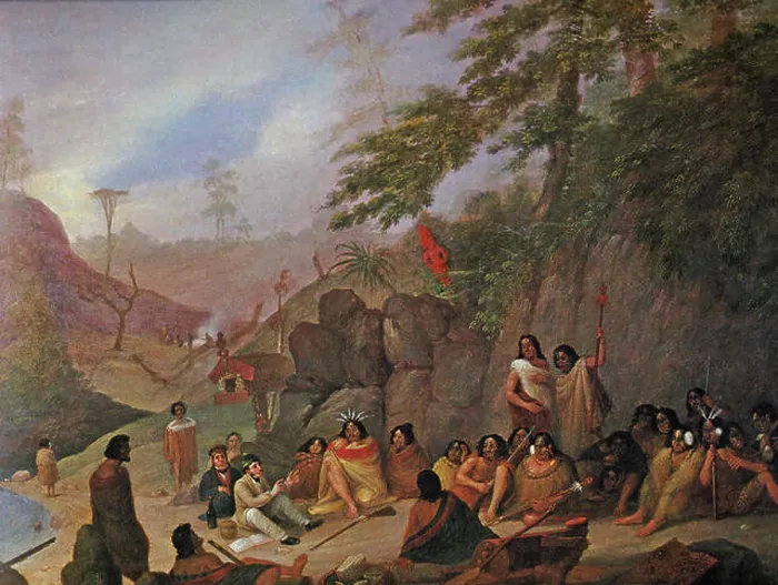 Framed Print : Oil painting of Europeans meeting with the wounded chief Hongi and his family in New Zealand, by Augustus Earl, 1827 Framed Print : Oil painting of Europeans meeting with the wounded chief Hongi and his family in New Zealand, by Augustus Earl, 1827