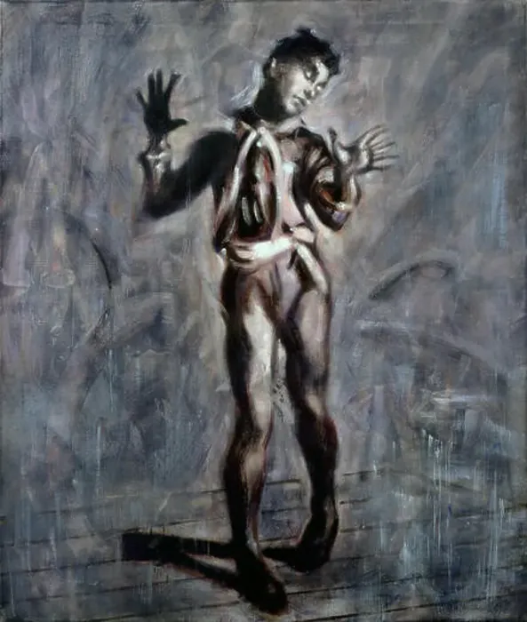 Framed Print : Oil painting paying homage to Vaslav Nijinsky dancing as Tyl Eulenspiegel, from the series Urban Idiocy Framed Print : Oil painting paying homage to Vaslav Nijinsky dancing as Tyl Eulenspiegel, from the series Urban Idiocy