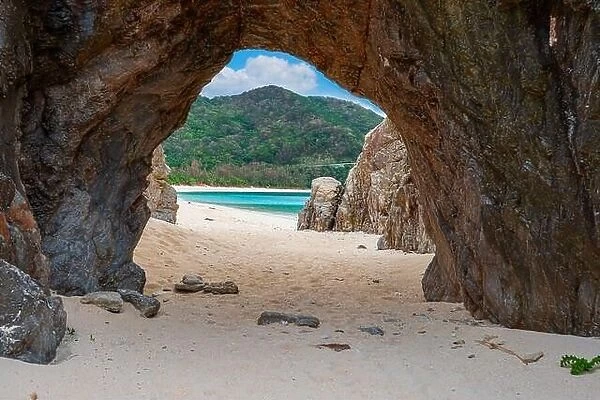 okashiki Island, Okinawa, Japan at Aharen Beach and the natural stone arch