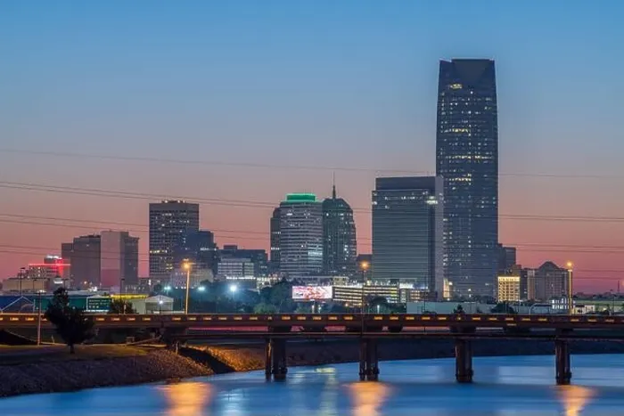 Framed Print : Oklahoma City, Oklahoma, USA downtown skyline on the Oklahoma River at dusk Framed Print : Oklahoma City, Oklahoma, USA downtown skyline on the Oklahoma River at dusk