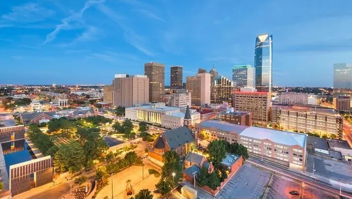Framed Print : Oklahoma City, Oklahoma, USA downtown skyline at twilight