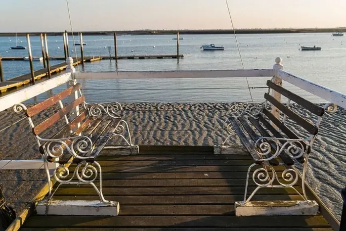 Framed Print : Two old bench seats on the waterfront Burnham-on-Crouch Framed Print : Two old bench seats on the waterfront Burnham-on-Crouch