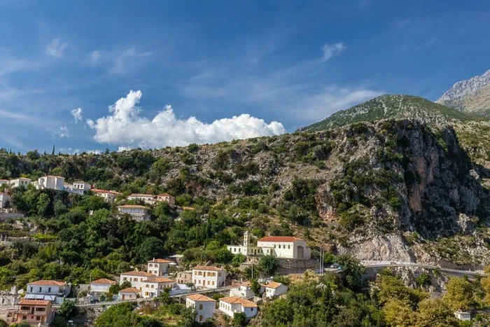 Framed Print : An old city in the mountains of Albania. Top landscape view Framed Print : An old city in the mountains of Albania. Top landscape view