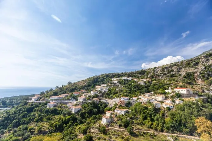 Framed Print : An old city in the mountains of Albania. Top landscape view Framed Print : An old city in the mountains of Albania. Top landscape view