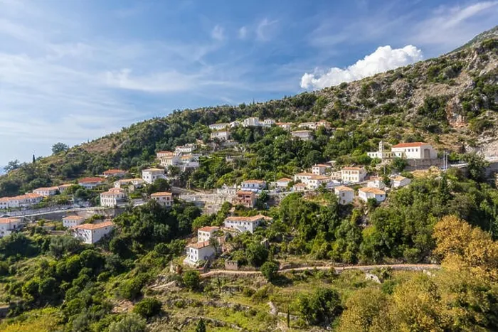 Framed Print : An old city in the mountains of Albania. Top landscape view Framed Print : An old city in the mountains of Albania. Top landscape view