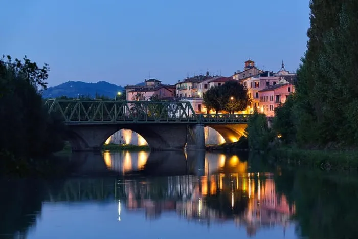 Framed Print : Old city reflection in Tevere river, Umbertide, Italy Framed Print : Old city reflection in Tevere river, Umbertide, Italy