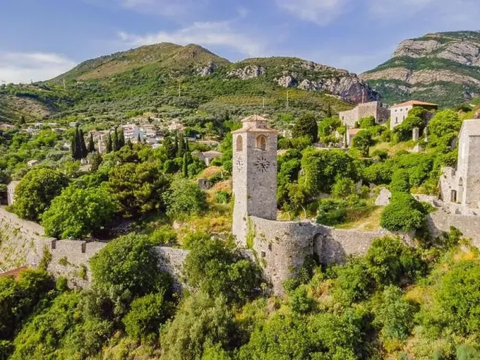 Framed Print : Old city. Sunny view of ruins of citadel in Stari Bar town near Bar city, Montenegro. Drone view Framed Print : Old city. Sunny view of ruins of citadel in Stari Bar town near Bar city, Montenegro. Drone view