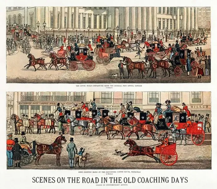 Framed Print : The Old Coaching Days The Royal Mails departing from the GPO Framed Print : The Old Coaching Days The Royal Mails departing from the GPO