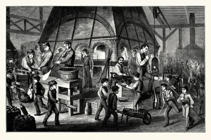 Framed Print : An old engraving of glass-blowing in a factory in New York City Framed Print : An old engraving of glass-blowing in a factory in New York City