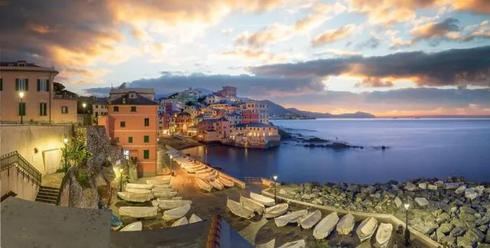 Framed Print : The old fishing village of Boccadasse, Genoa, Italy at dawn