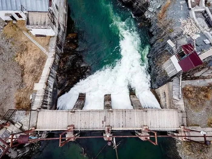 Framed Print : Old hydroelectric power station. Chemal Altai Republic. Russia aerial view from above by drones Framed Print : Old hydroelectric power station. Chemal Altai Republic. Russia aerial view from above by drones