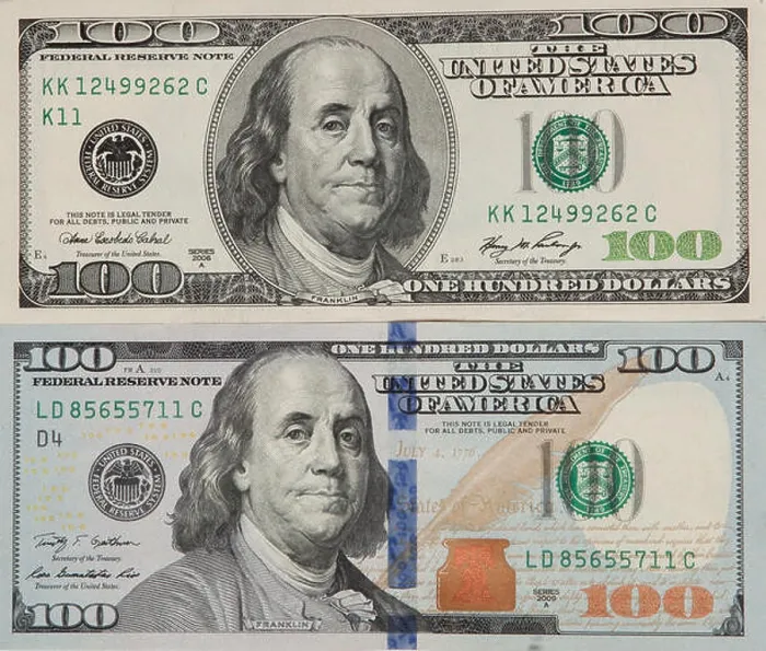Framed Print : Old and new 100-dollar bills and banknotes, the front side Framed Print : Old and new 100-dollar bills and banknotes, the front side