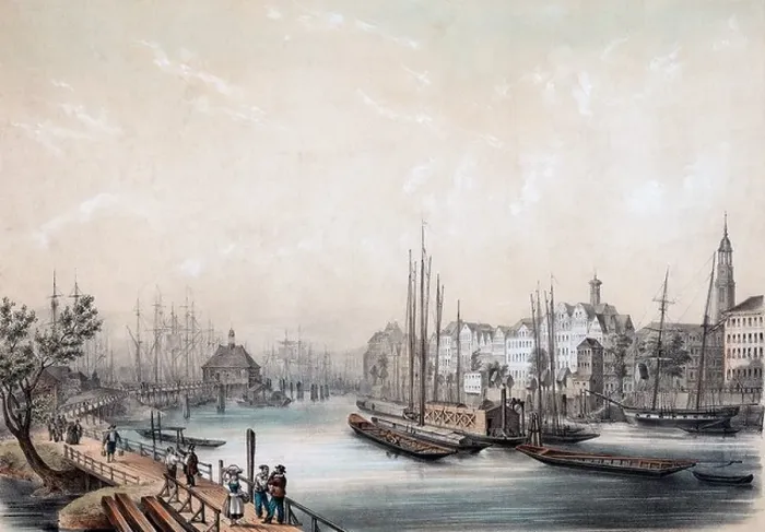 Framed Print : Old Painting of Port of Hamburg, Germany Framed Print : Old Painting of Port of Hamburg, Germany