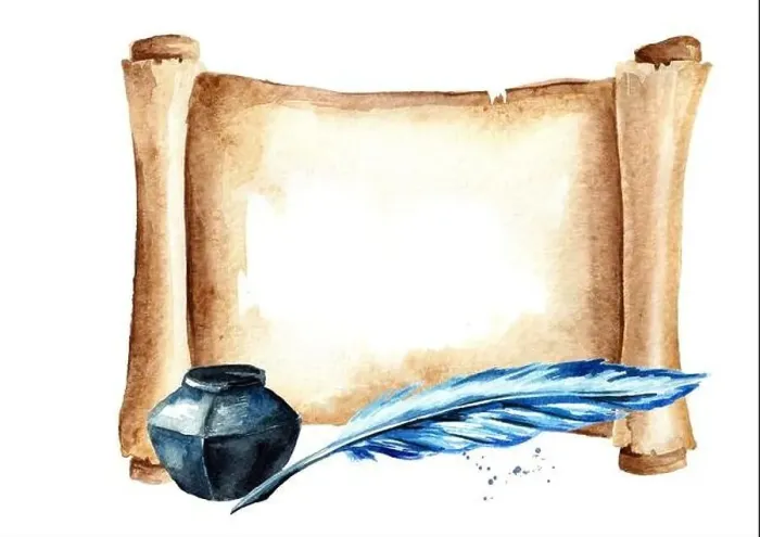 Framed Print : Old paper horizontal scroll with pen and inkwell. Watercolor hand drawn illustration isolated on white background Framed Print : Old paper horizontal scroll with pen and inkwell. Watercolor hand drawn illustration isolated on white background