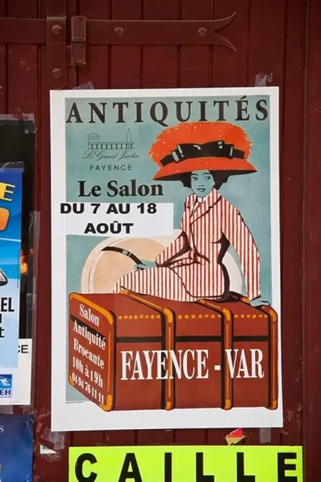 Framed Print : Old poster advertising antiques, Fayence, Provence, France Framed Print : Old poster advertising antiques, Fayence, Provence, France