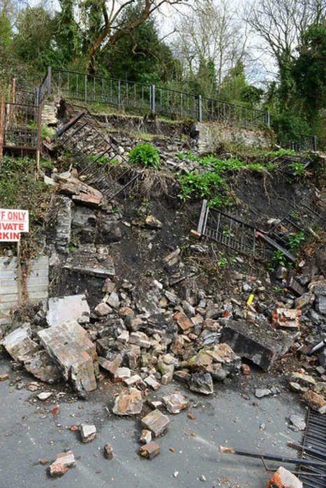 Framed Print : Old retaining wall collapsed Uk Framed Print : Old retaining wall collapsed Uk