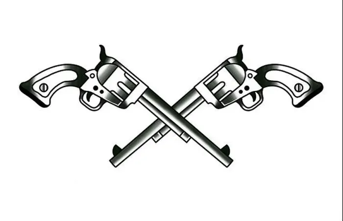 Framed Print : Old school tattoo drawing crossed pistols Framed Print : Old school tattoo drawing crossed pistols