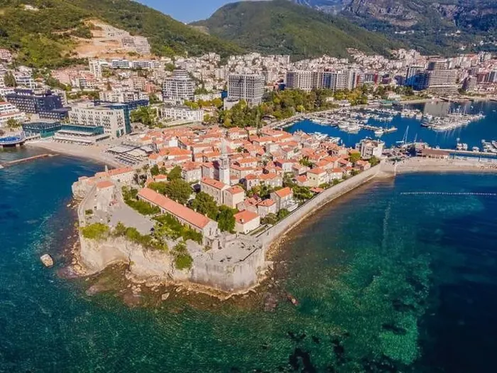 Framed Print : Old town in Budva in a beautiful summer day, Montenegro. Aerial image. Top view Framed Print : Old town in Budva in a beautiful summer day, Montenegro. Aerial image. Top view