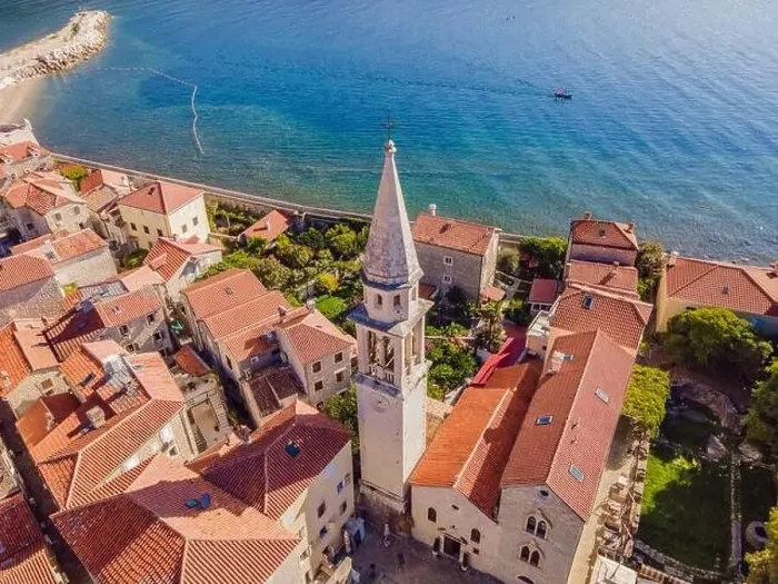 Framed Print : Old town in Budva in a beautiful summer day, Montenegro. Aerial image. Top view Framed Print : Old town in Budva in a beautiful summer day, Montenegro. Aerial image. Top view