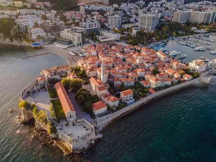 Framed Print : Old town in Budva in a beautiful summer day, Montenegro. Aerial image. Top view Framed Print : Old town in Budva in a beautiful summer day, Montenegro. Aerial image. Top view