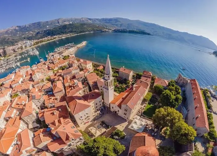 Framed Print : Old town in Budva in a beautiful summer day, Montenegro. Aerial image. Top view Framed Print : Old town in Budva in a beautiful summer day, Montenegro. Aerial image. Top view