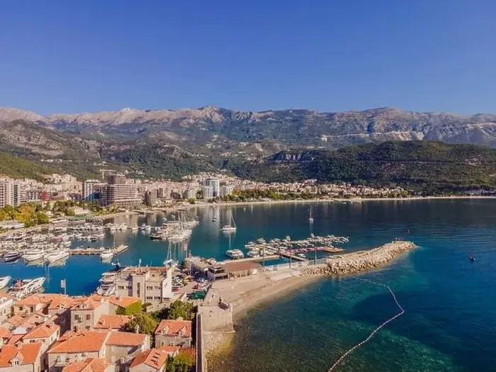 Framed Print : Old town in Budva in a beautiful summer day, Montenegro. Aerial image. Top view Framed Print : Old town in Budva in a beautiful summer day, Montenegro. Aerial image. Top view