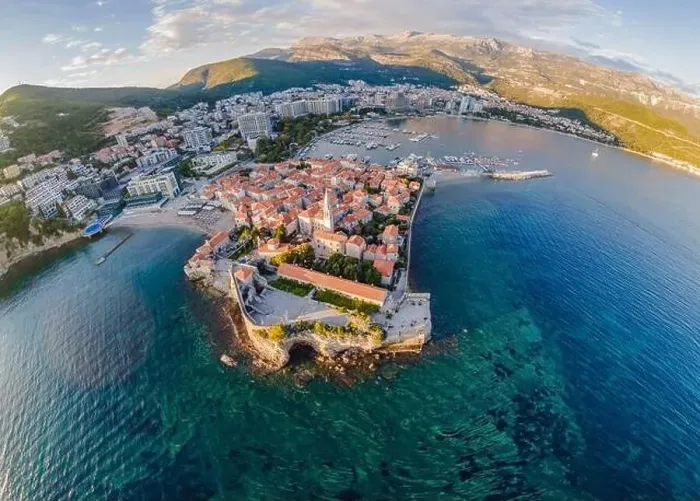 Framed Print : Old town in Budva in a beautiful summer day, Montenegro. Aerial image. Top view Framed Print : Old town in Budva in a beautiful summer day, Montenegro. Aerial image. Top view