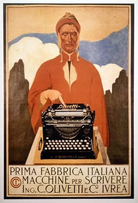 Framed Print : Old or Vintage Advert, Advertisement or Publicty for Olivetti Typewriter or Typewriters