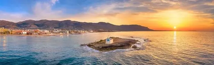 Framed Print : An old white church in a small island at sunset in Malia, Crete, Greece Framed Print : An old white church in a small island at sunset in Malia, Crete, Greece