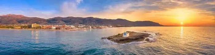 Framed Print : An old white church in a small island at sunset in Malia, Crete, Greece Framed Print : An old white church in a small island at sunset in Malia, Crete, Greece