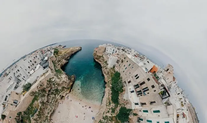 Framed Print : Old white city near blue the Sea Polignano Apulia Coastline blue in Italy Drone 360 vr Framed Print : Old white city near blue the Sea Polignano Apulia Coastline blue in Italy Drone 360 vr