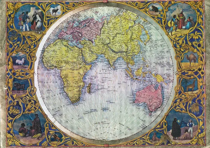 Framed Print : Old world map showing Asia Africa Australia Indian Ocean India Framed Print : Old world map showing Asia Africa Australia Indian Ocean India