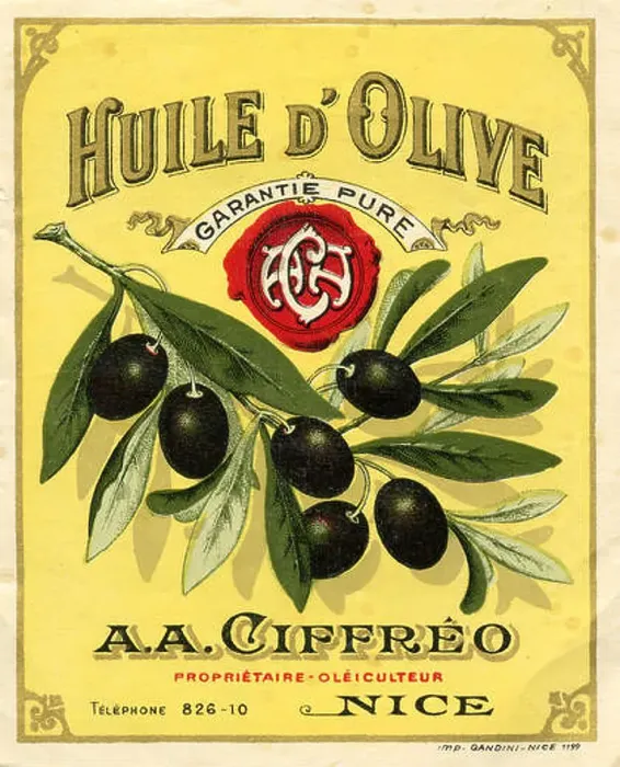 Framed Print : Olive oil, label: Huile d Olive, by A.A. Ciffrêo, Nice, (label) Framed Print : Olive oil, label: Huile d Olive, by A.A. Ciffrêo, Nice, (label)