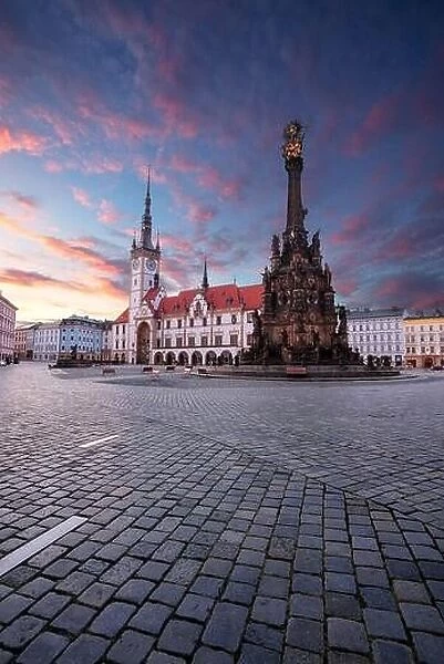 Olomouc, Czech Republic. Cityscape image of downtown Olomouc, Czech Republic with Olomouc City Hall and Honorary Holy Trinity Column at summer sunrise