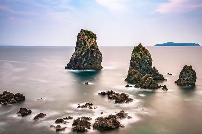 Framed Print : Omijima Island, Yamaguchi, Japan rocky coast on the Sea of Japan