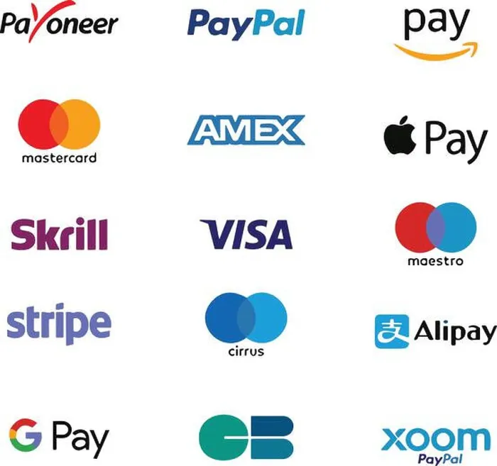 Framed Print : Online payment methods icon logo. E-commerce payment button. Vector. International payment service company