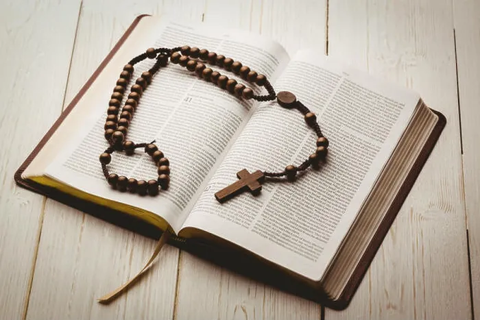 Framed Print : Open bible and wooden rosary beads Framed Print : Open bible and wooden rosary beads