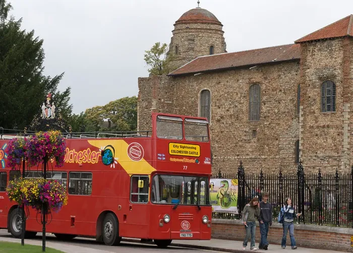 Framed Print : An open top tour bus at the Castle in Colchester which is the largest Norman keep in England Framed Print : An open top tour bus at the Castle in Colchester which is the largest Norman keep in England