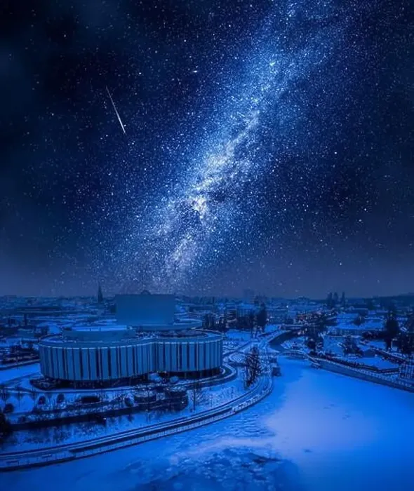 Framed Print : Opera Nova in Bydgoszcz and milky way at winter, Poland, Europe. Architecture in Poland at night Framed Print : Opera Nova in Bydgoszcz and milky way at winter, Poland, Europe. Architecture in Poland at night