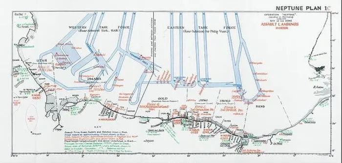 Framed Print : Operation Neptune. Normandy Landings. D-Day June 1944. Assault Landings 1994 map