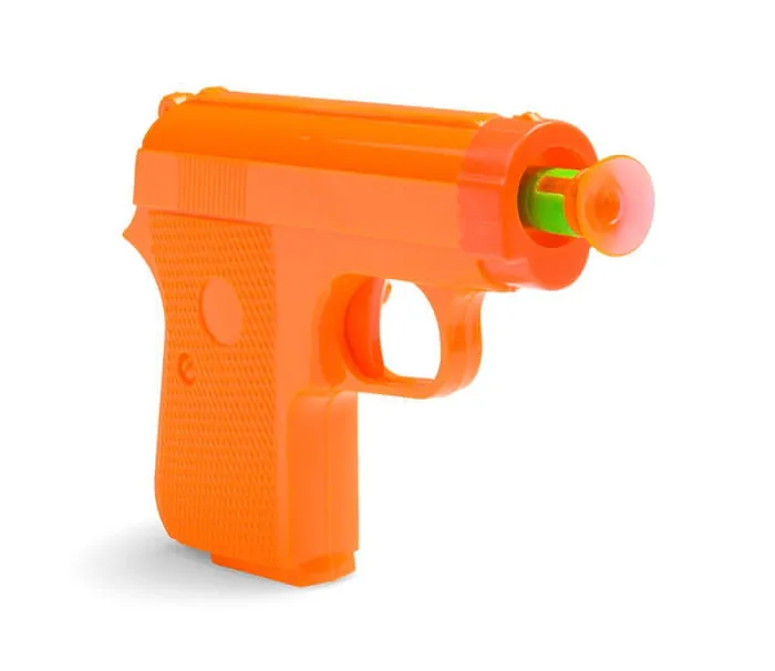 Framed Print : Orange Plastic Toy Dart Gun Isolated on White Background