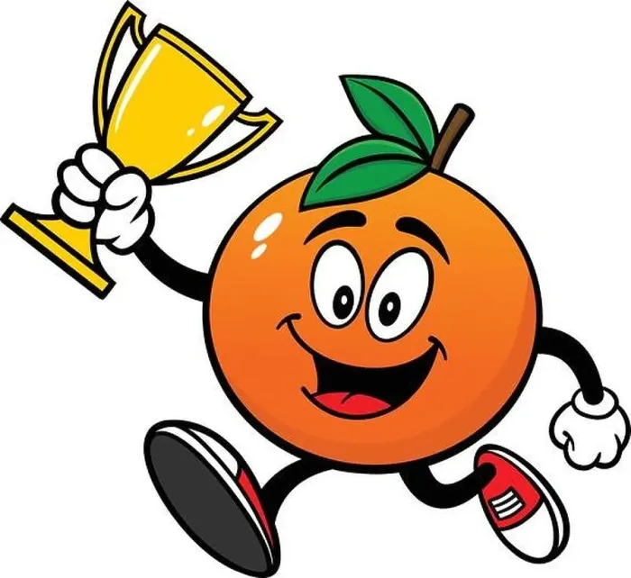 Framed Print : Orange Running with Trophy- A Cartoon Illustration of an Orange Running with a Trophy Framed Print : Orange Running with Trophy- A Cartoon Illustration of an Orange Running with a Trophy