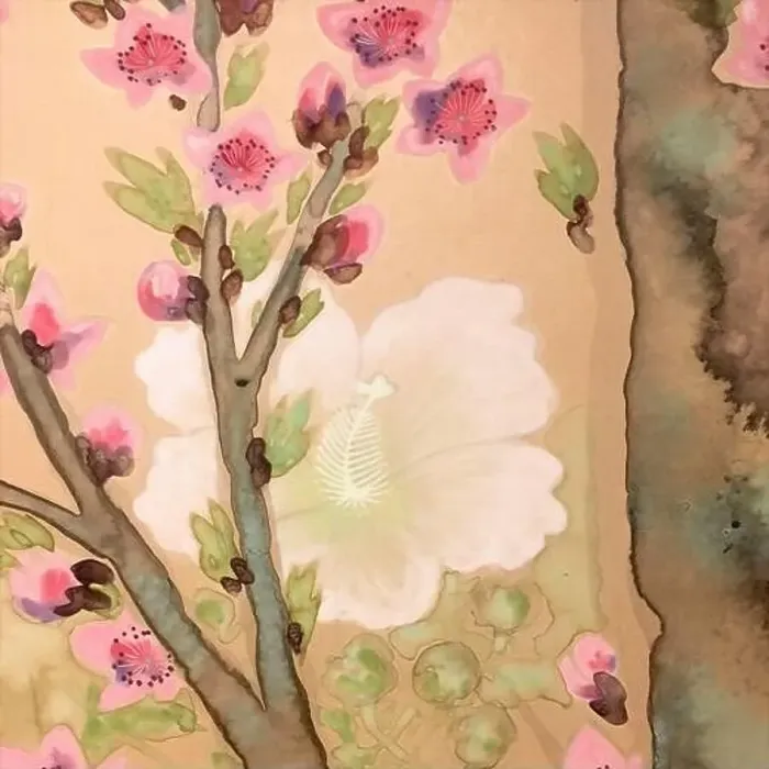 Framed Print : Oriental floral watercolor design on a textured background Framed Print : Oriental floral watercolor design on a textured background