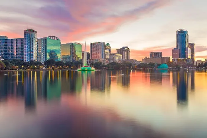 Framed Print : Orlando, Florida, USA downtown city skyline from Eola Park at dusk Framed Print : Orlando, Florida, USA downtown city skyline from Eola Park at dusk