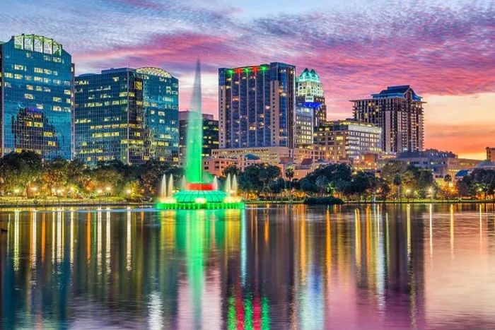 Framed Print : Orlando, Florida, USA downtown skyline at Eola Lake Framed Print : Orlando, Florida, USA downtown skyline at Eola Lake