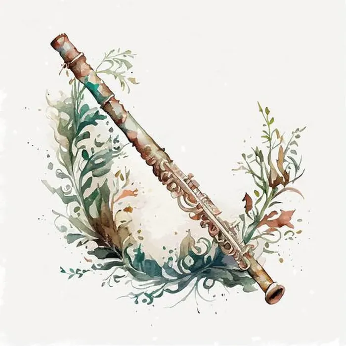 Framed Print : ornamental vector watercolor illustration of flute Framed Print : ornamental vector watercolor illustration of flute
