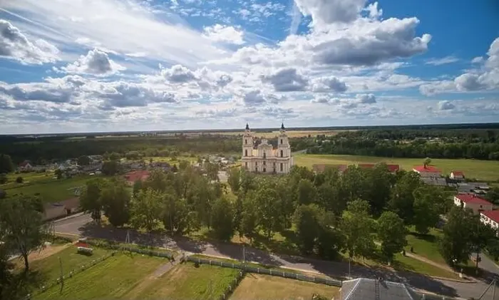 Framed Print : Orthodox cathedral in small town aerial drone view Framed Print : Orthodox cathedral in small town aerial drone view